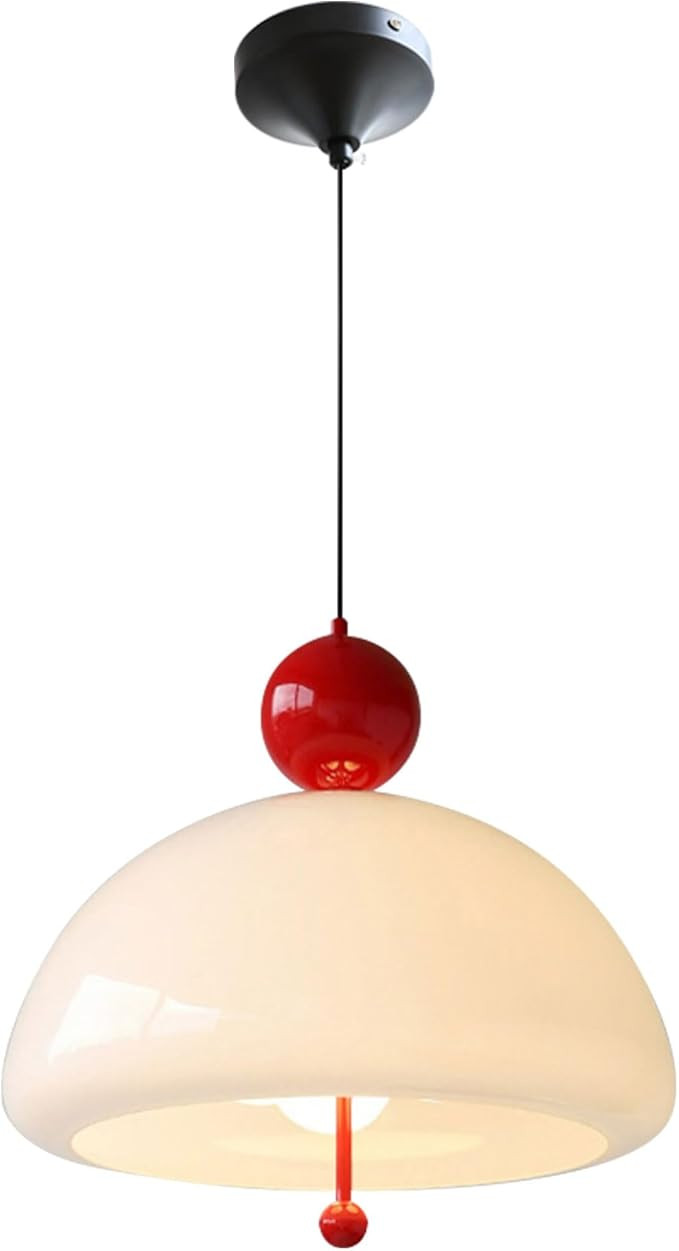 Mid Century Pendant Lamps 3-Light Milk Glass Pendant Lights Kitchen Island Chandelier with Red Ba... | Amazon (US)