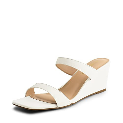 DREAM PAIRS Women Slides Wedge Sandals Square Open Toe Dress Casual Strappy Summer Shoes,Size 9.5,White,SDPW2302W | Amazon (US)