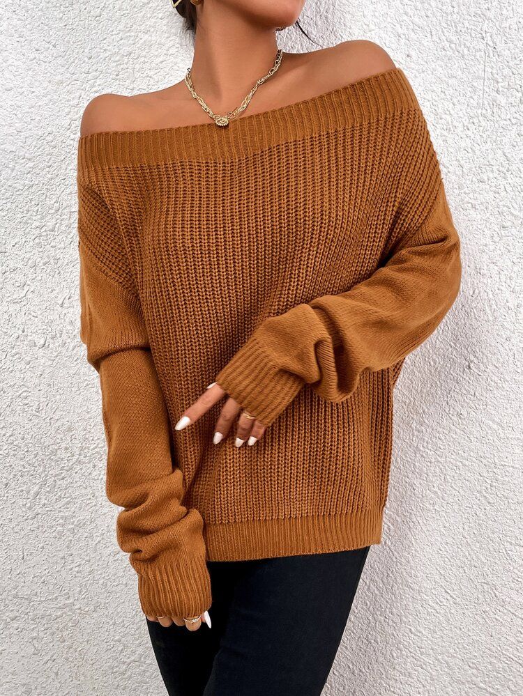 Off Shoulder Ribbed Knit Sweater | SHEIN