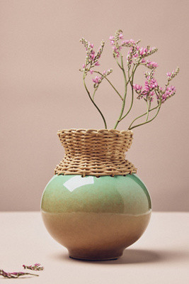 Alina Rattan Woven Ombre Clay Vase | Anthropologie (US)