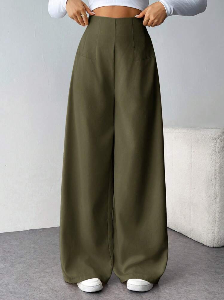 Firerie Women's Minimalist Casual Fashion Back To School High Waist Textured Wide-Leg Pants For Commuting | SHEIN