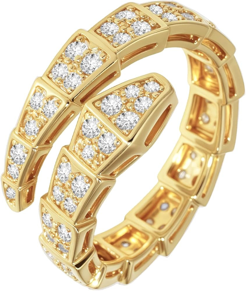 Aura & lrena Adjustable Snake Rings for Wome, 18K Gold or Platinum Plating Open-Ended Ring with A... | Amazon (US)