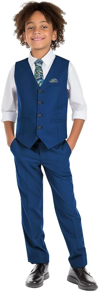 Boys' 6-Piece Formal Slim Fit Suit Set, Vest, Pants, Dress Shirt, Tie, Pocket Square, and Bow Tie | Amazon (US)