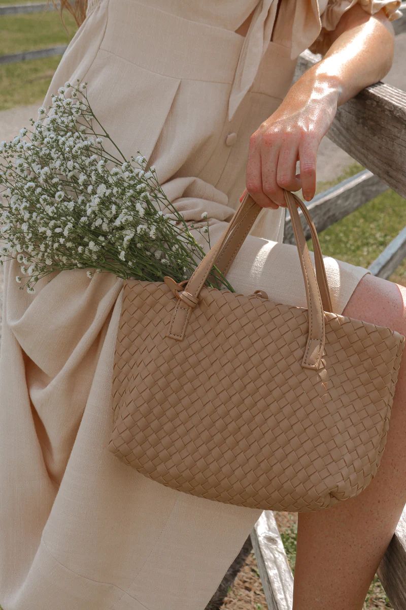 Woven Way Handbag in Nude | lauren nicole