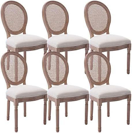 Kiztir French Country Dining Chairs Set of 6, Vintage Chairs with Round Backrest, Mid Century Uph... | Amazon (US)