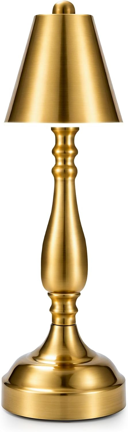 12" Small Cordless Table Lamp, Rechargeable Battery Operated, Vintage Brass | Amazon (US)