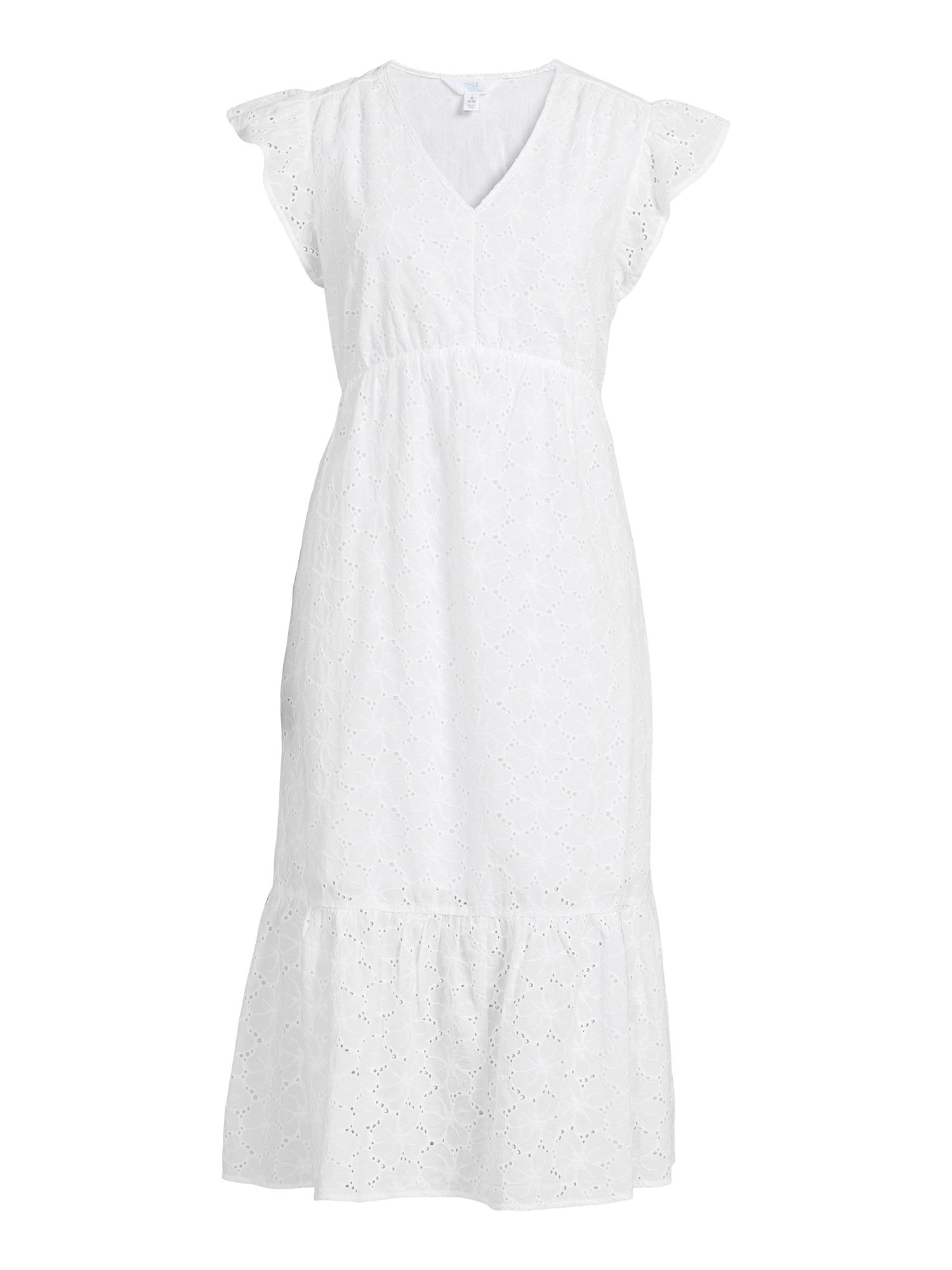 Time and Tru Women's Floral Eyelet Dress with Flutter Sleeves, Sizes XS-XXXL | Walmart (US)