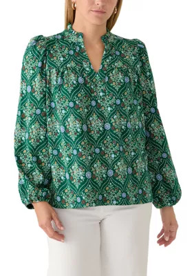 Women's Long Sleeve Front Yoke Printed Top | Belk