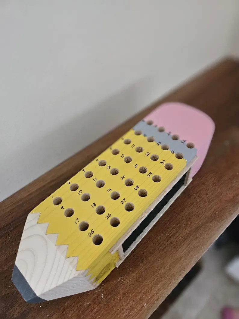 Classroom pencil-shaped pencil organizer with chalkboard paint frames, numbered pencil holder, te... | Etsy (US)