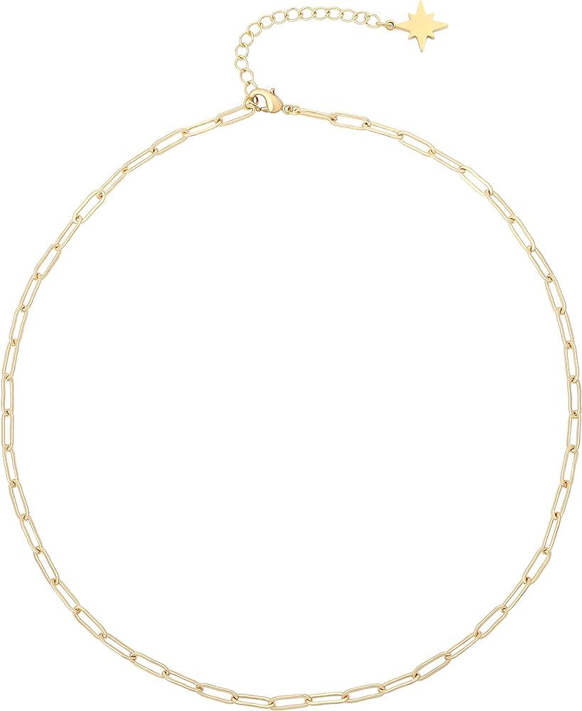 18k Gold Paperclip Chain Choker Satellite Chain Lava Bead Pendant Necklace Dainty Jewelry for Women  | Amazon (US)