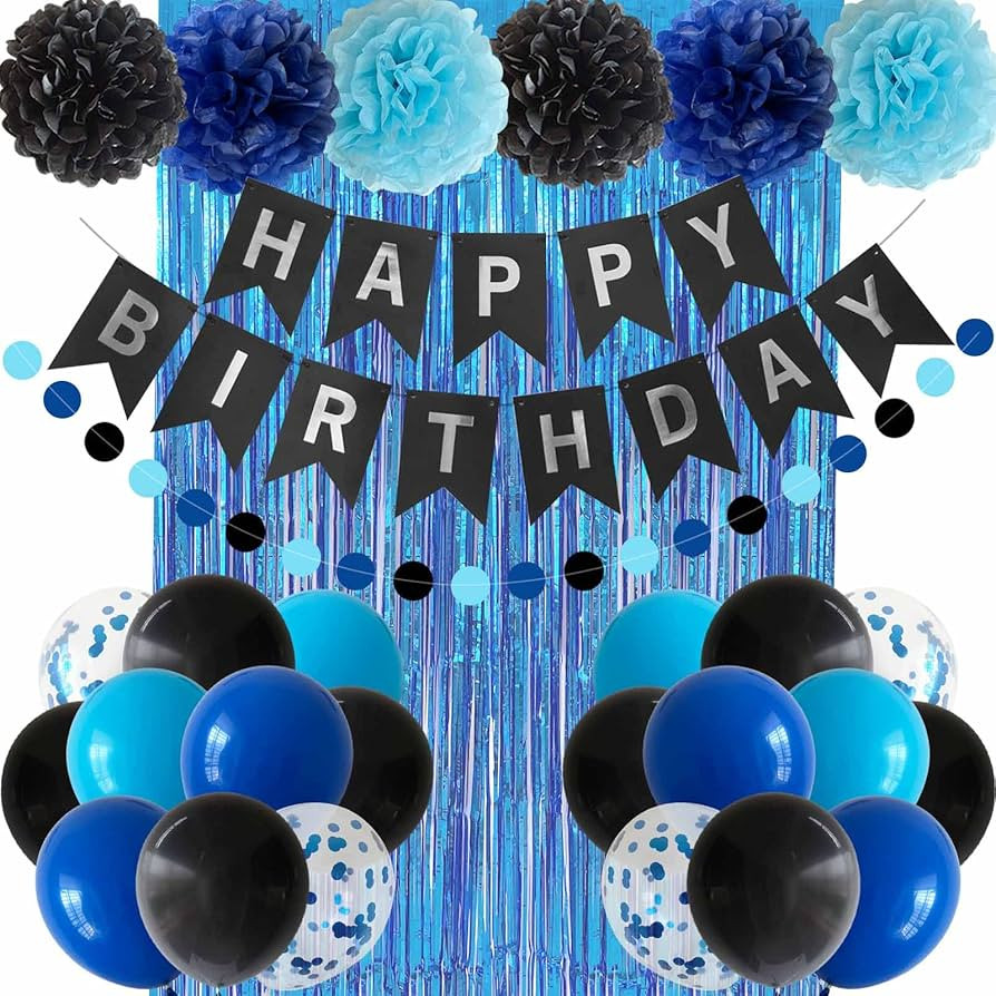 ANSOMO Blue and Black Happy Birthday Party Decorations for Boys Men Banner Balloons Navy Royal Li... | Amazon (US)