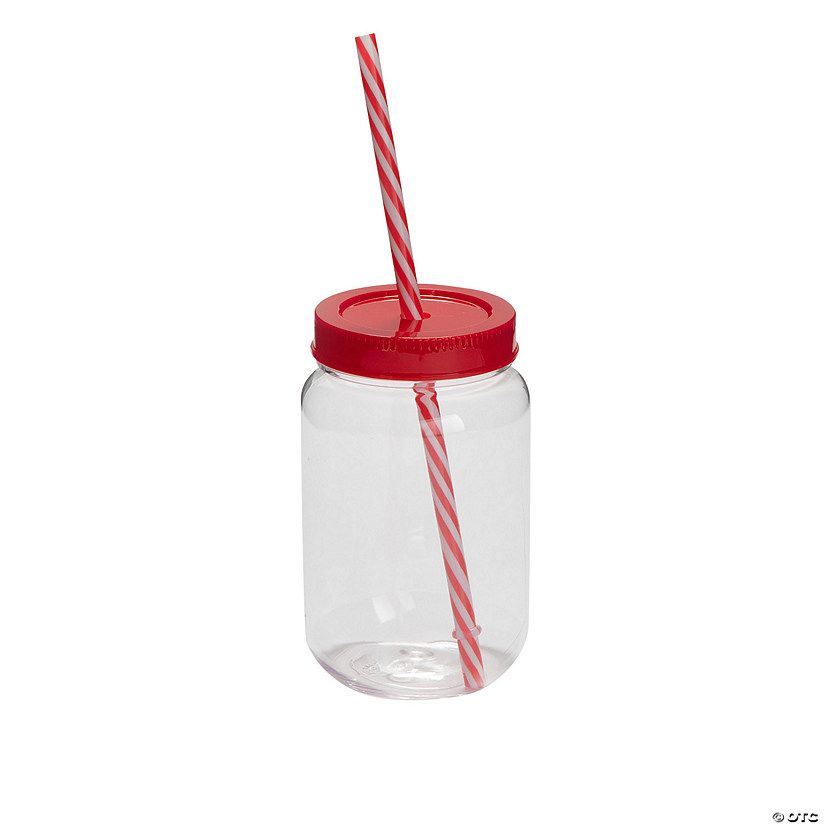 16 oz. Reusable Plastic Mason Jar Cups with Lid & Straw - 6 Ct. | Oriental Trading Company