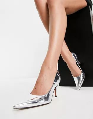 ASOS DESIGN Salary mid heeled pumps in silver | ASOS (Global)