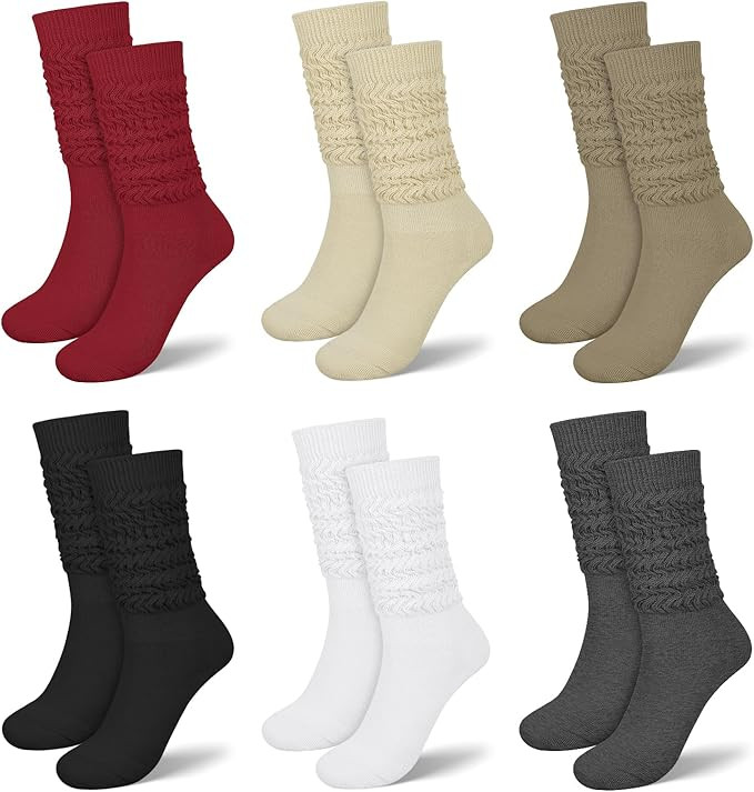 YSense 6 Pairs Slouch Socks Women, Thigh High Long Boot Socks for Women, Soft Knit Casual Crew Sl... | Amazon (US)