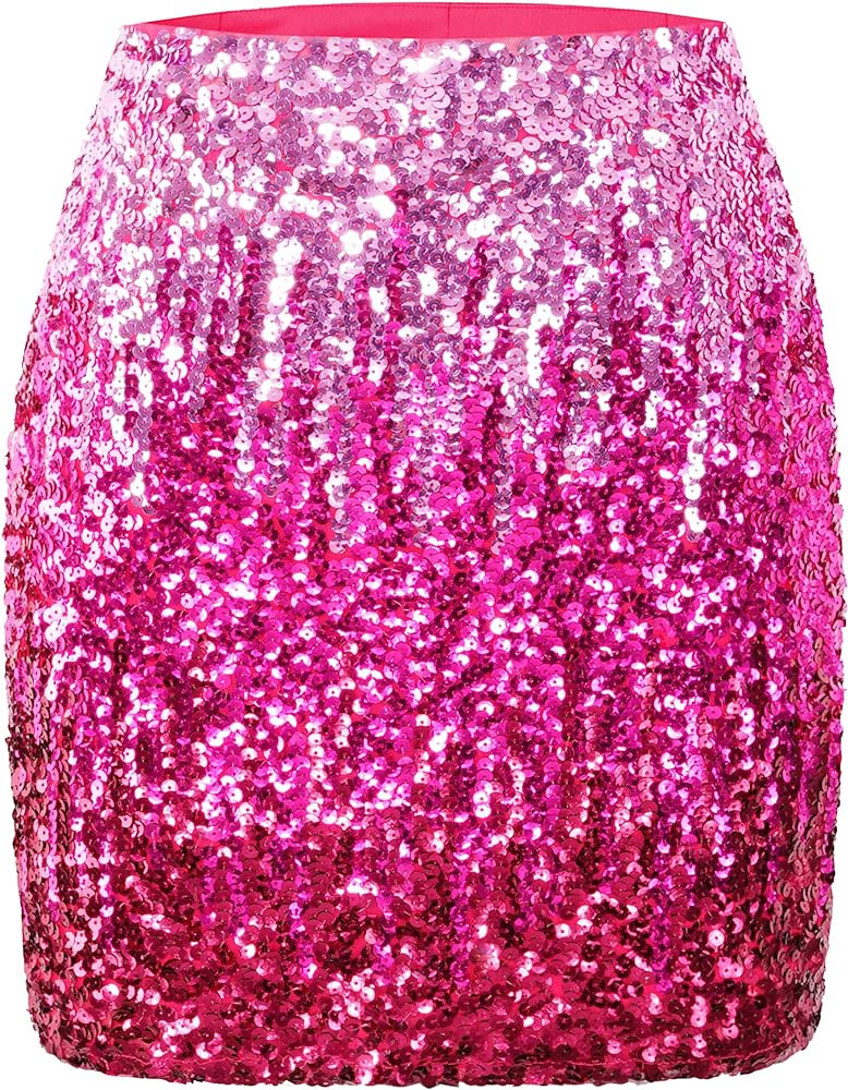 MANER Women's Sequin Skirt Sparkle Stretchy Bodycon Mini Skirts Night Out Party | Amazon (US)