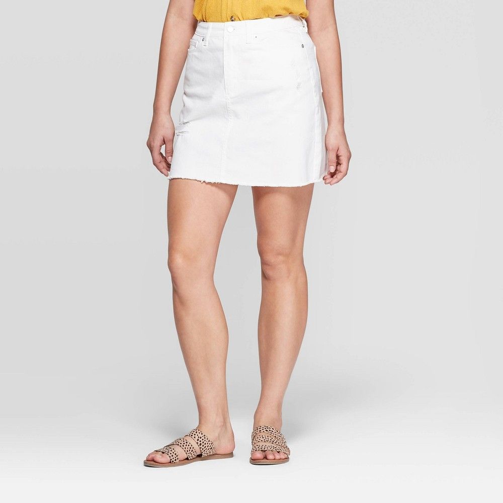 Women's Destructed Denim Mini Skirt - Universal Thread White 4, Size: Small | Target