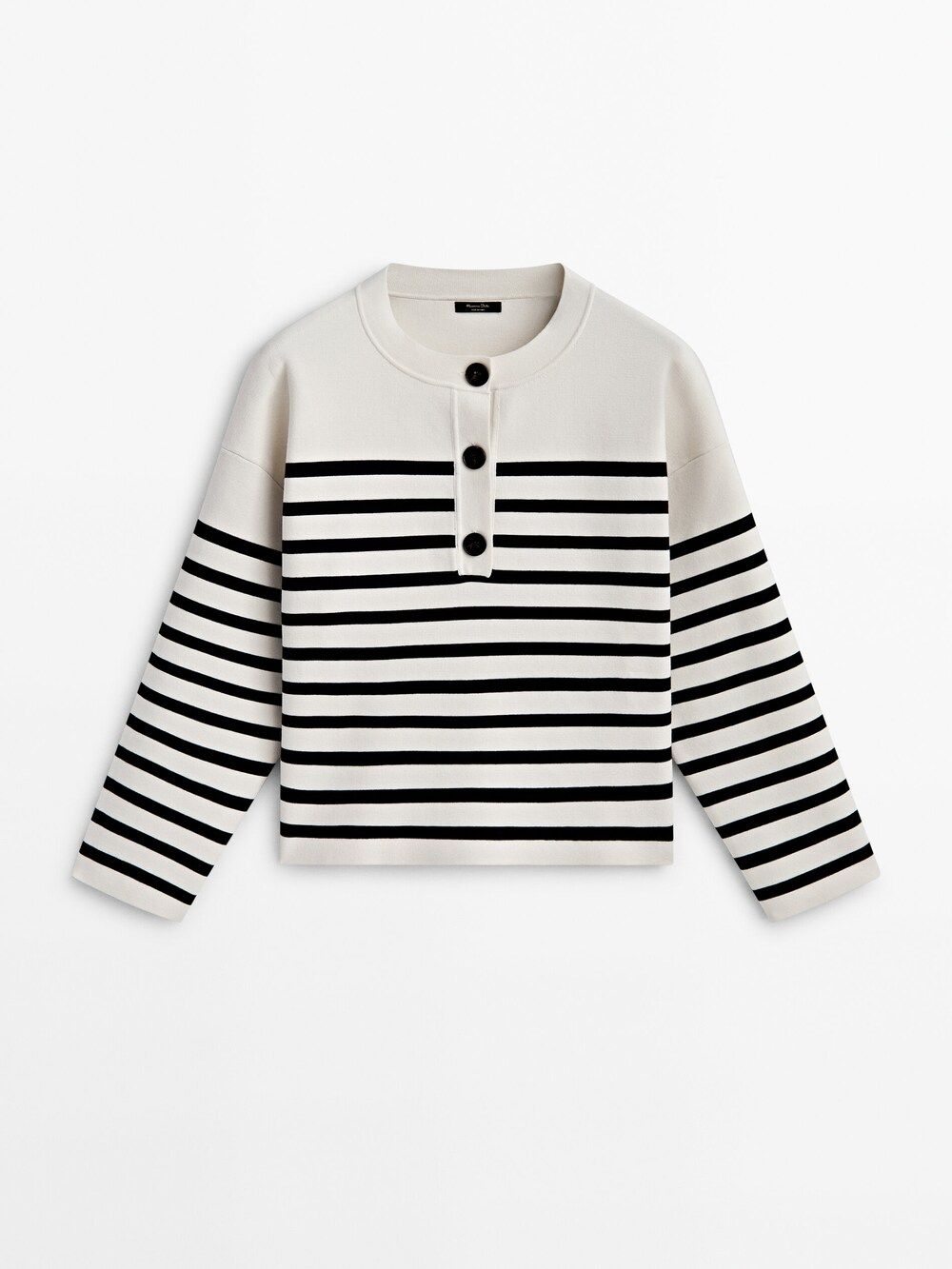Henley neck striped knit sweater | Massimo Dutti (US)