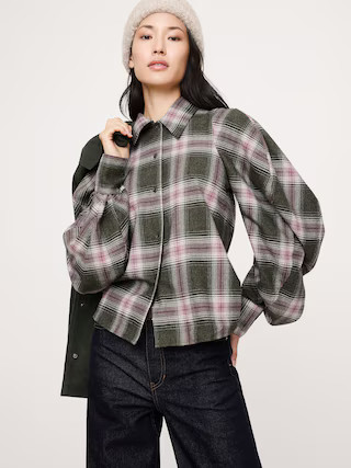 Flannel Volume-Sleeve Shirt | Banana Republic (US)