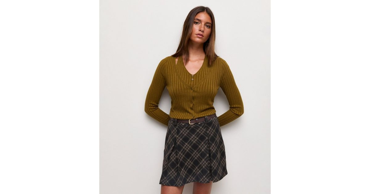 Women's Brown Check Pattern Pleated Belted Mini Skirt New Look | New Look (UK)
