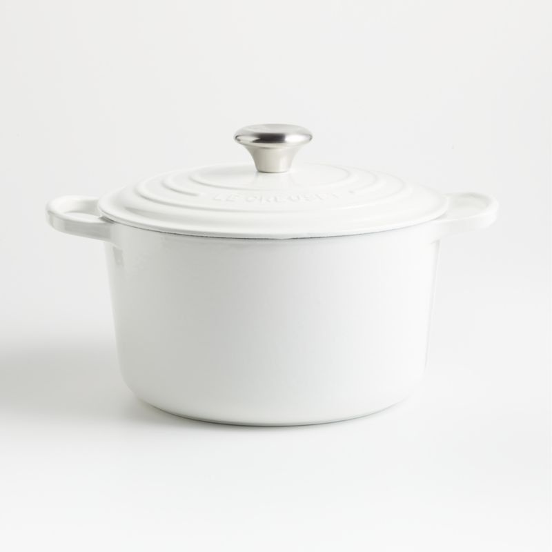 Le Creuset Deep Round 5.25-Qt. White Enameled Cast Iron Dutch Oven with Lid + Reviews | Crate & B... | Crate & Barrel