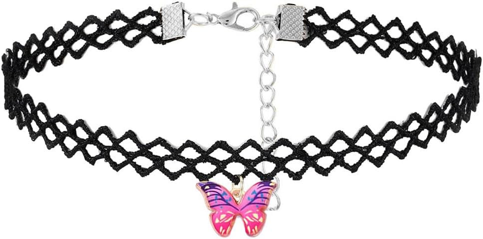 Butterfly Necklace for Women Choker Black Chain Cute Goth Gothic Pink Purple Blue Jewelry Gift | Amazon (US)