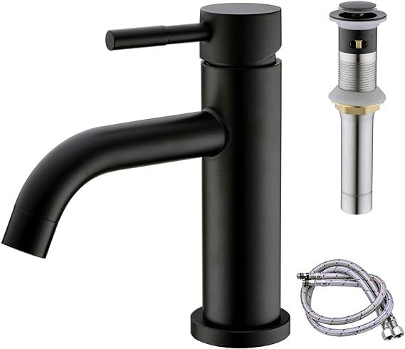HANEBATH Matte Black Bathroom Faucet with Pop Up Drain Assembly, Single Handle One Hole Bathroom ... | Amazon (US)