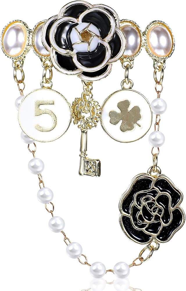 Imitation Pearl Dangle Chain Brooch Vintage Lapel Pins and Brooches for Women Four Leaf Clover Br... | Amazon (US)