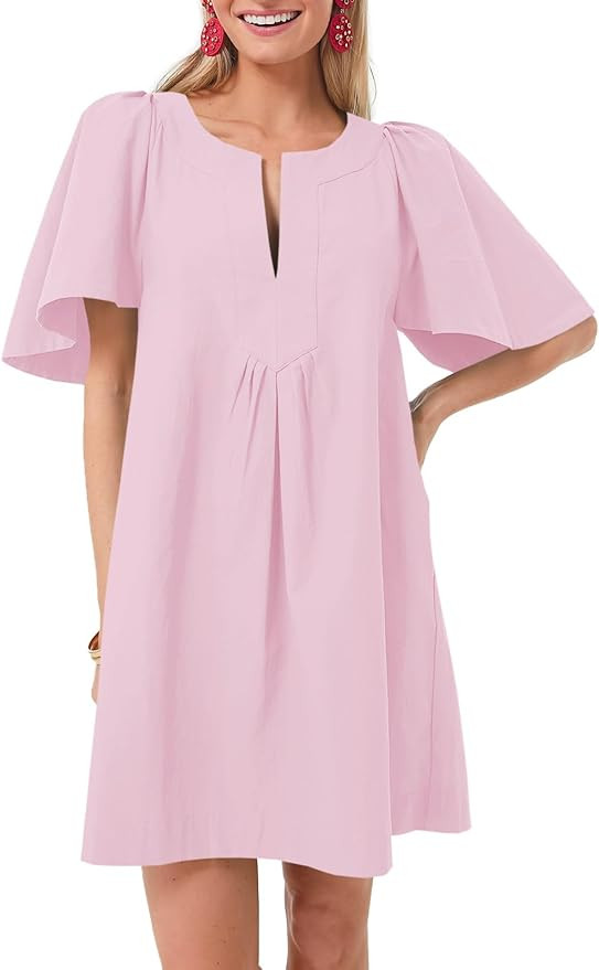 Wenrine Womens Flutter Short Sleeve Mini Dress Casual V Neck Loose Flowy Summer Dresses | Amazon (US)