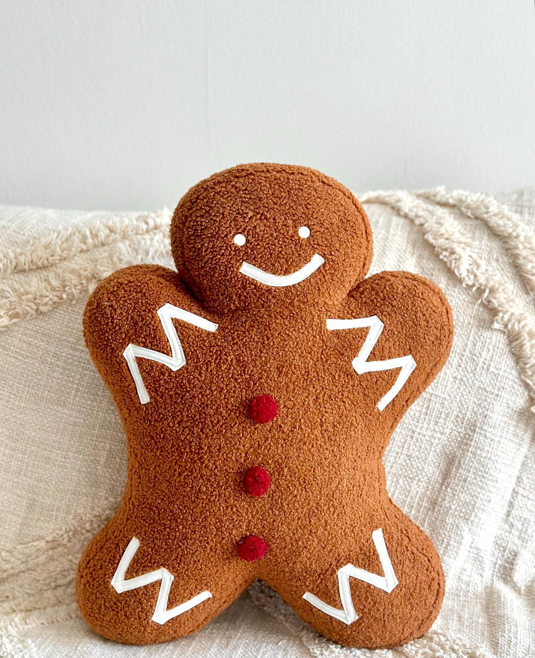 Gingerbread Man Christmas Pillow | Cozy Brown Bouclé Holiday Accent | Stuffed Decorative Gingerb... | Etsy (US)