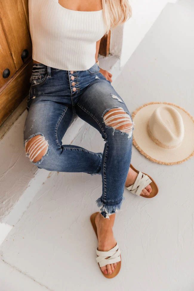 Naomi Distressed Dark Wash Jeans | The Pink Lily Boutique