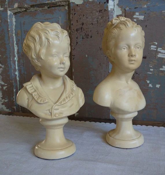 Vintage Sculpture PAIR Boy Girl Ceramic Bust Art Piece Statue - Etsy | Etsy (US)