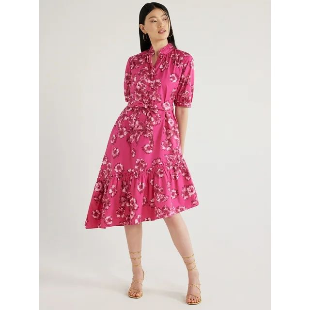 Scoop Women's Asymmetrical Ruffle Midi Dress, Sizes XS to XXL - Walmart.com | Walmart (US)