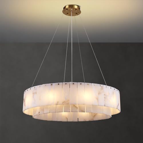 Sucelating Natural Alabaster Chandeliers Modern Round D-31in Large Pendant Light Height Adjustabl... | Amazon (US)