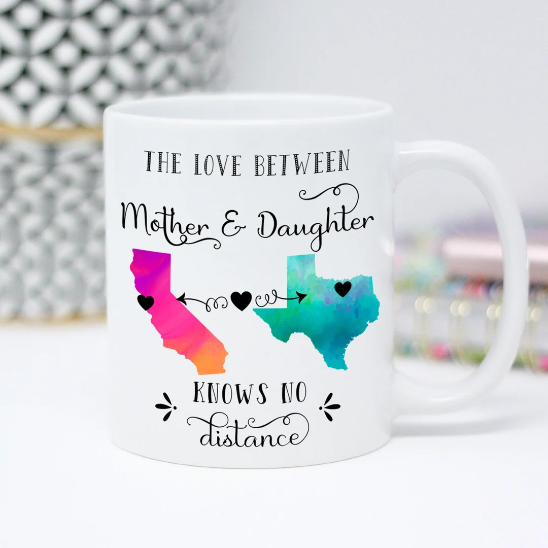 Mother Daughter Long Distance State Mug, All States, Hearts Over Cities, Mother Daughter Gift, Gi... | Etsy (US)
