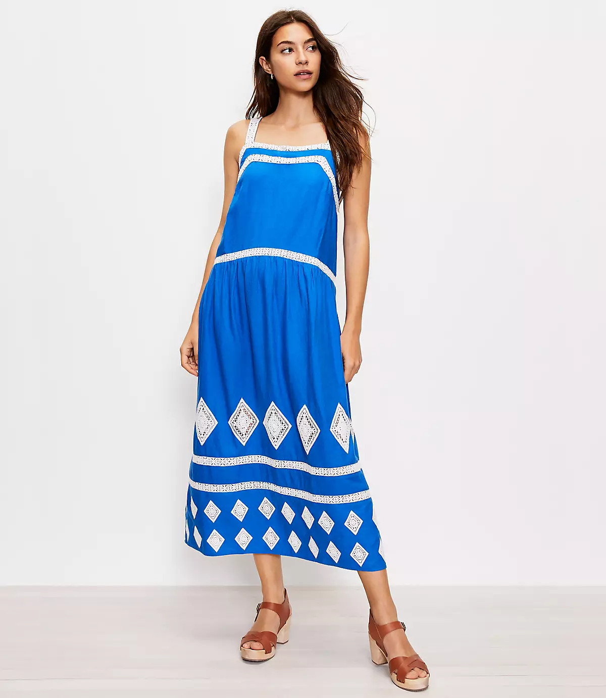 Petite Embroidered Midi Swing Dress | LOFT | LOFT