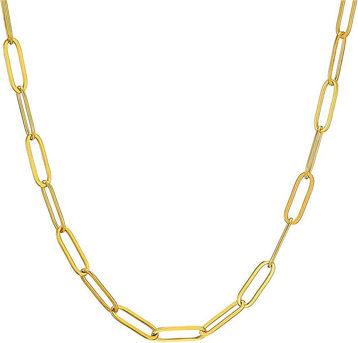 18K Gold Plated Paperclip Chain Necklace for Women 3.0MM Gold Chain Necklace, Link Chain Necklace... | Amazon (US)