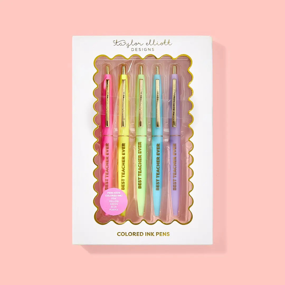 Teacher Pen Set: Colorful Ink with Gold Foil (5 Pens in Gift Box) | Etsy (US)