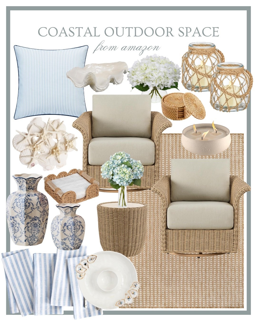 Coastal Home from Amazon 🤍 Amazon home, Coastal Patio, coastal outdoor home finds from Amazon, blue and white home

#LTKHome