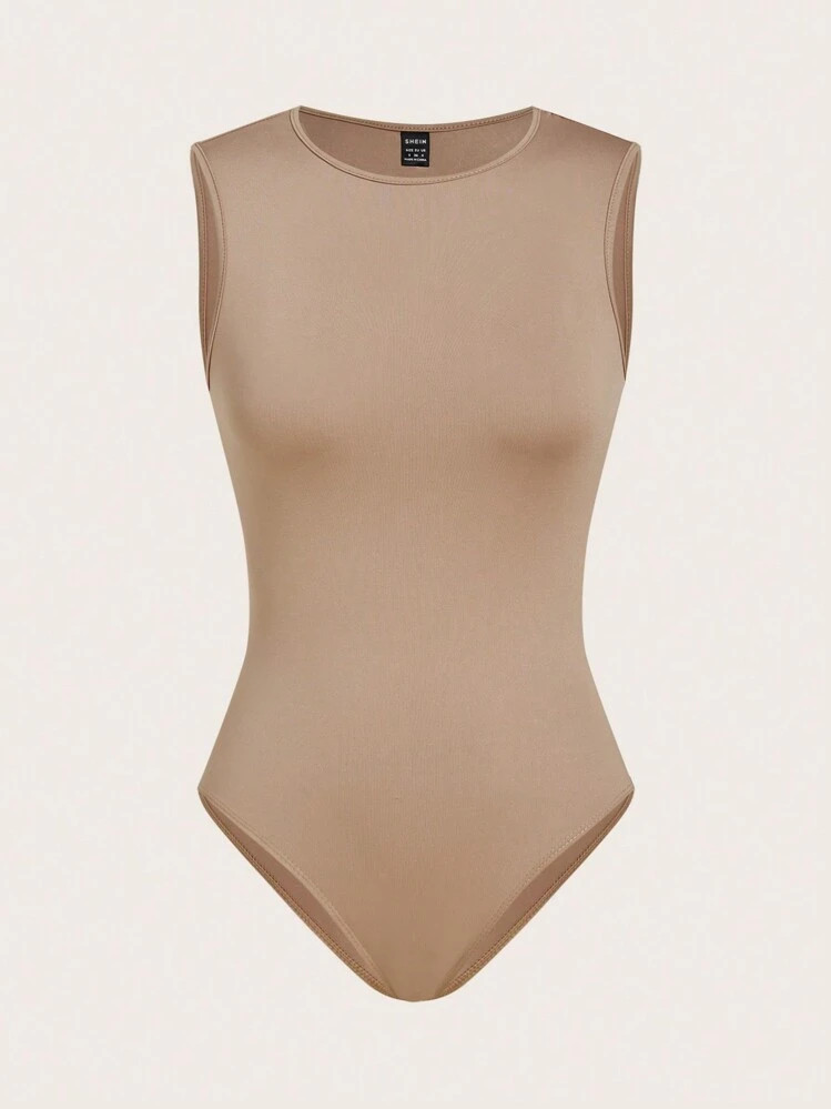 Camel Sleeveless Bodysuit  | SHEIN