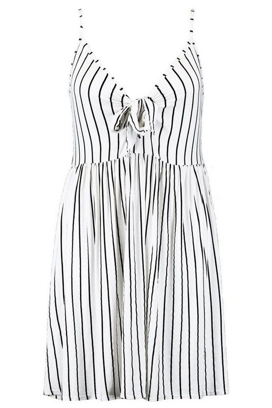 Plus Tie Front Stripe Split Midi Dress | Boohoo.com (US & CA)