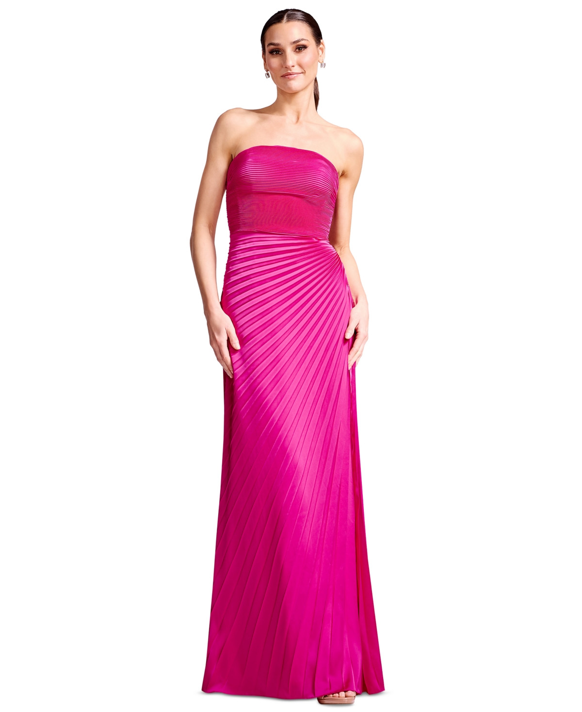 Dress the Population Women's Kinley Strapless Pleated A-Line Maxi Dress - Bright Fuchsia | Macy's