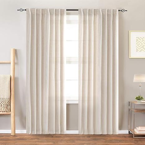 jinchan Linen Textured Curtains for Bedroom Drapes Rod Pocket Back Tab Beige Linen Blend Curtain ... | Amazon (US)