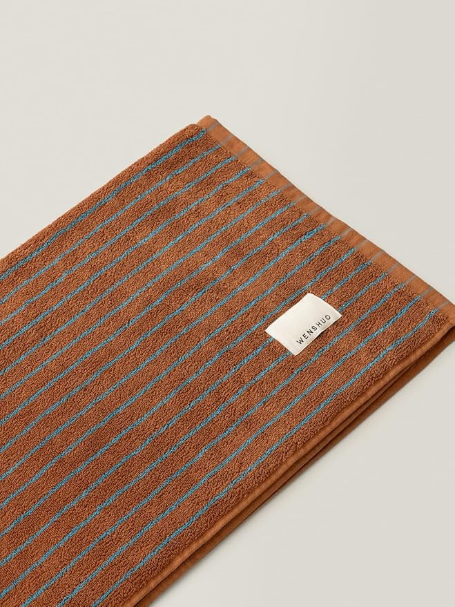 WENSHUO Fluffy Caramel-Striped Pure Cotton Bath Towel,100% Combed Cotton,Luxury Shower Towel,Supe... | Amazon (US)