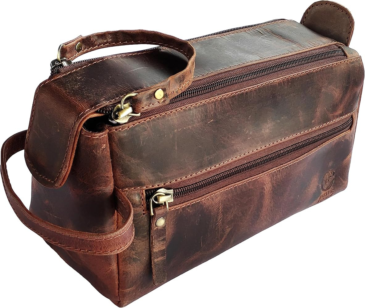 RUSTIC TOWN Buffalo Leather Toiletry Bag : Vintage Travel Shaving & Dopp Kit : for Toiletries, Co... | Amazon (US)