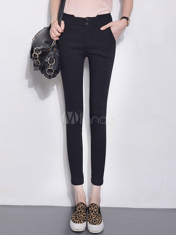 Black Skinny Pants Women's High Waist Tight Cropped Pants | Milanoo