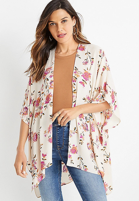 Cream Floral Ruana | Maurices