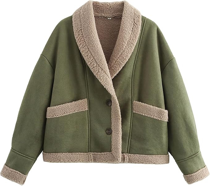 Hixiaohe Womens Fall Jackets Faux Suede Coats Sherpa Lined Outerwear Casual Fashion Button Down L... | Amazon (US)
