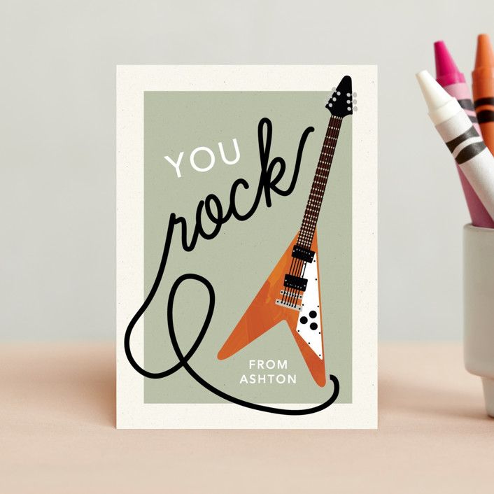 "You Rock!" - Customizable Classroom Valentine's Day Cards in Black by Calee A.H. Cecconi. | Minted