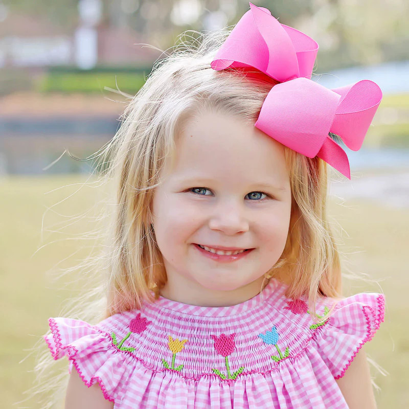 Tulip Season Pink Gingham Smocked Bubble | Classic Whimsy