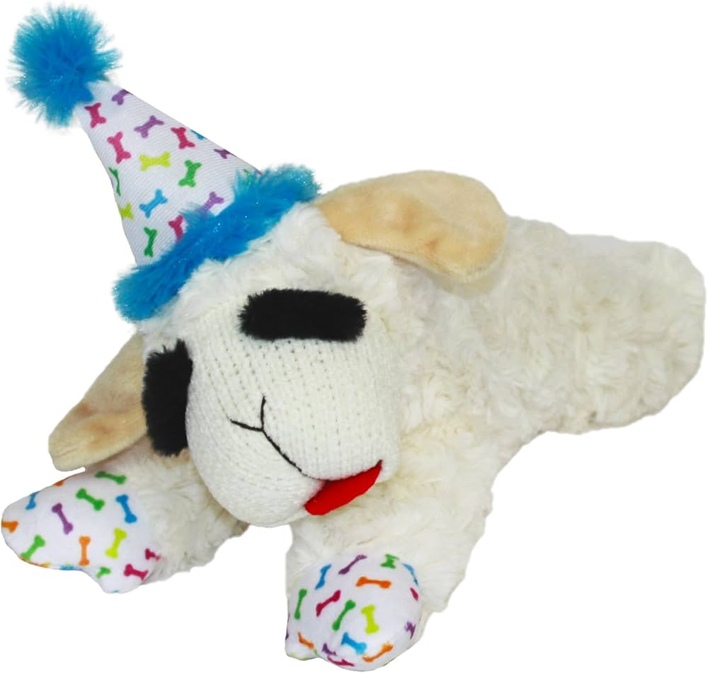 Multipet Lamb Chop Plush Toy - Squeaky Dog Birthday Hat - Soft, Cute, Playing Dog Toy (10.5', Blu... | Amazon (US)